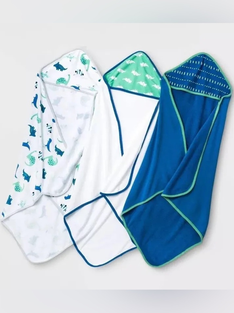 cloud island 3-pk Kids Hooded Bath Towel Set - Blue, Teal & White Dino Prints